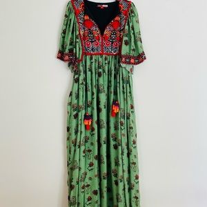 Anthropologie Verb by Pallavi Singhee basil embroidered floral peasant dress S